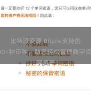 比特派资源 Bitpie支持的100+种币种，助您轻松管理数字资产